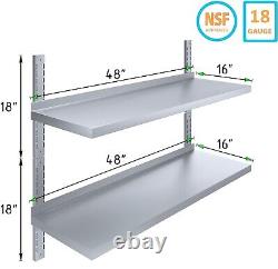 16 x 48 Two-Tier Metal Wall Mount Shelf Stainless Steel Commercial Shelving
