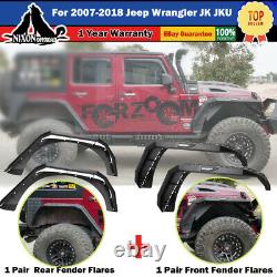 2 Sets Front + Rear Fender Flares For 2007-2018 Jeep Wrangler JK JKU Duty Steel