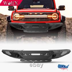 Black Full Width for 2021-2024 Ford Bronco Front Bumper Offroad Heavy Duty Steel