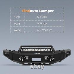 FINDAUTO Front Bumper For 2010-2018 Dodge Ram 2500 3500 with D-ring & Winch Plate