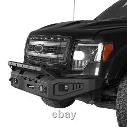 FOR STEEL BLACK FRONT BUMPER WithWINCH PLATE & LED SPOTLIGHTS FOR FORD F-150 09-14