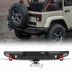 For 07-18 Jeep Wrangler JK 2/4 Door Rear Bumper withD-Rings Heavy Duty Steel Black