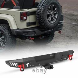 For 07-18 Jeep Wrangler JK 2/4 Door Rear Bumper withD-Rings Heavy Duty Steel Black