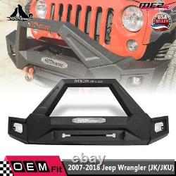 For 07-18 Jeep Wrangler JK JKU Heavy Duty Steel Front Bumper LED + D-ring 4 in 1