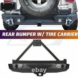For 07-18 Jeep Wrangler JK Unlimited Rear Bumper with Tire Carrier LED Light STEEL