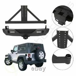 For 07-18 Jeep Wrangler JK steel Black Rear Bumper & Tire Carrier + LED Lights