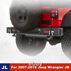 For 2007-2018 Jeep Wrangler JK Rear Bumper Heavy Duty Steel withLED Brake Lights