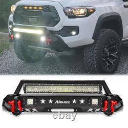 For 2016-2022 Toyota Tacoma Front Bumper Guard withWinch Plate LED Lights D-rings