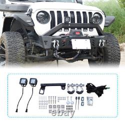 For 2018-2022 Jeep Wrangler JL JK JT Front Bumper Heavy Duty D-Ring & LED Lights