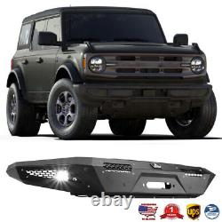 For 2021 2022 Ford Bronco Front Bumper Cover with LED Lights Heavy Duty Steel