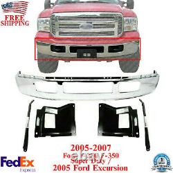 Front Bumper Chrome Steel + Bracket For 2005-2007 Ford F-250 F-350 Super Duty