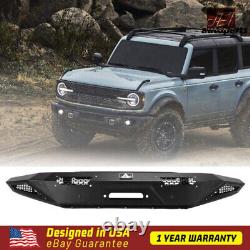 Front Bumper For 2021 2022 Ford Bronco Heavy Duty Steel Width Bumper WithDark LED