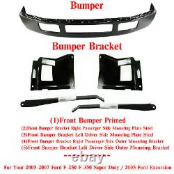 Front Bumper Primed Steel + Bracket For 2005-2007 Ford F-250 F-350 Super Duty