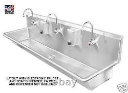 Hand Wash Sink 3 Users Multistation 72 Wall Mount Stainless Steel Heavy Duty