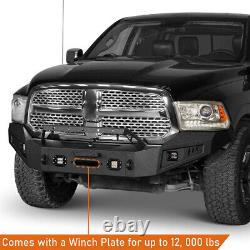 Heavy Duty Steel Front Bumper withWinch Plate & Spotlight for Dodge Ram 1500 13-18