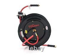 Heavy Duty Steel Hose Reel with 3/8in x 50ft Rubber Air Hose Wall Ceiling Mount