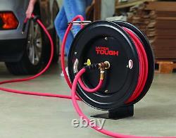 Heavy Duty Steel Hose Reel with 3/8in x 50ft Rubber Air Hose Wall Ceiling Mount