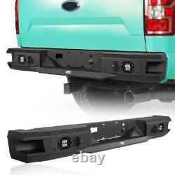 Heavy Duty Steel Rear Back Bumper Bar Black with LED Light Fit 18-20 Ford F-150