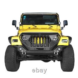 Mad Max Front Bumper with Steel Grille & 2x LED Lights for 97-06 Jeep Wrangler TJ