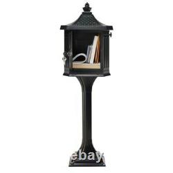 Metal Black Post Mount Mailbox with Post Pedestal Heavy Duty Cast Aluminum Stand
