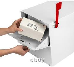 Post Mount Parcel Mailbox Classic Locking Steel with Heavy-Duty Bracket, White