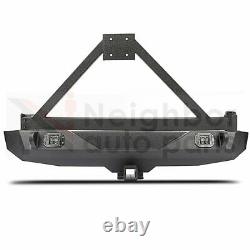 Powder Coat Rear Bumper with Spare Tire Carrier Lights for 07-18 Jeep Wrangler JK