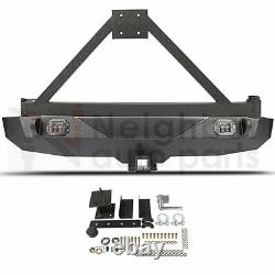 Powder Coat Rear Bumper with Spare Tire Carrier Lights for 07-18 Jeep Wrangler JK