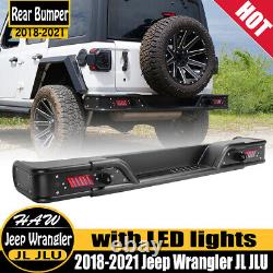 Rear Bumper For 2018-2021 Jeep Wrangler JL JLU with LED lights Heavy Duty Steel