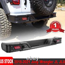 Rear Bumper For 2018-2021 Jeep Wrangler JL JLU with LED lights Heavy Duty Steel