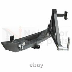 Rear Bumper with Hitch Receiver Spare Tire Rack LED Lights for 07-18 Jeep Wrangler