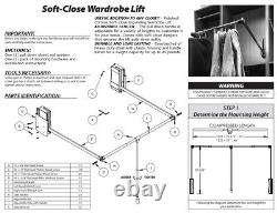 Soft-Close Wardrobe Lift Polished Chrome Expanding Heavy duty steel Tubing 45 lb