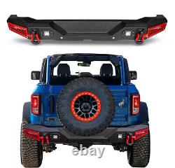 Steel Rear Bumper Texture Black with4 LED Lights+ D-Ring For 2021-2022 Ford Bronco