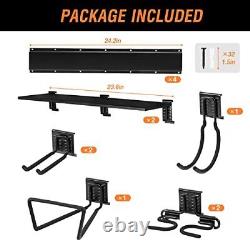 Tool Storage Rack with Shelf, Garage Wall Mount Organizer, Heavy Duty Steel
