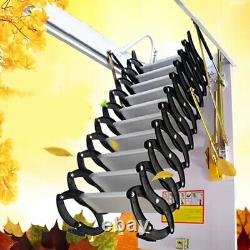 Wall Mounted Folding Ladder Loft Stair Black Heavy Duty Steel Metal Attic Ladder