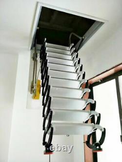 Wall Mounted Folding Ladder Loft Stairs Black Heavy Duty Steel Metal House Home