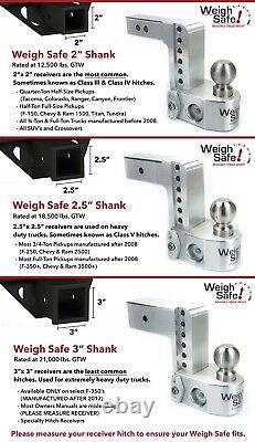Weigh Safe WS6-2 6 Drop Hitch 2 Receiver with Tongue Weight Gauge 12,500LBS