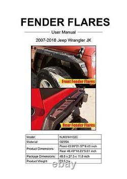 Extensions de garde-boue avant et arrière pour Jeep Wrangler JK JKU 2007-2018 Duty Steel 4PC Set