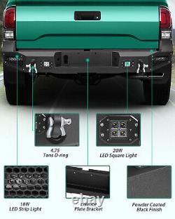 Pare-chocs arrière en poudre avec marchepied et lumières LED 20W pour Toyota Tacoma 16-20 Pickup