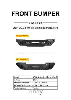 Pare-chocs avant en acier robuste pleine largeur pour Ford Bronco 2/4 portes 2021 2022 2023
