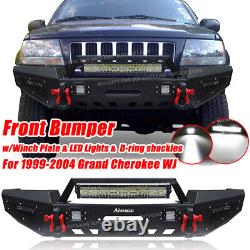 Pour 1999-2004 Jeep Grand Cherokee Wj Bumpers Avant + Arrière Avec Plaque De Pouce Et D-ring