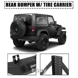 Pour Jeep Wrangler JK 2007-18 Pare-chocs arrière noir & porte-pneu & lumières LED en acier