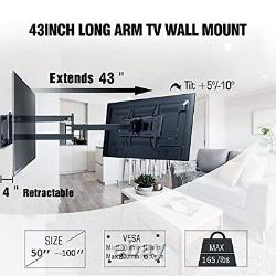 Support mural pour téléviseur robuste à double bras articulé, support mural pour téléviseur à mouvement complet